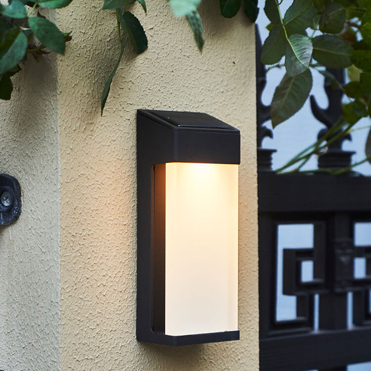 Solar Square Frosted Glass Waterproof Outdoor LED Wall Sconce Lamp | Bowlift