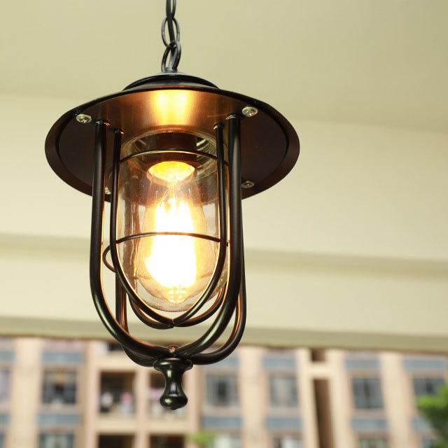 Industrial Vintage Aluminum Cage Glass 1-Light Outdoor Waterproof Pendant Light | Bowlift
