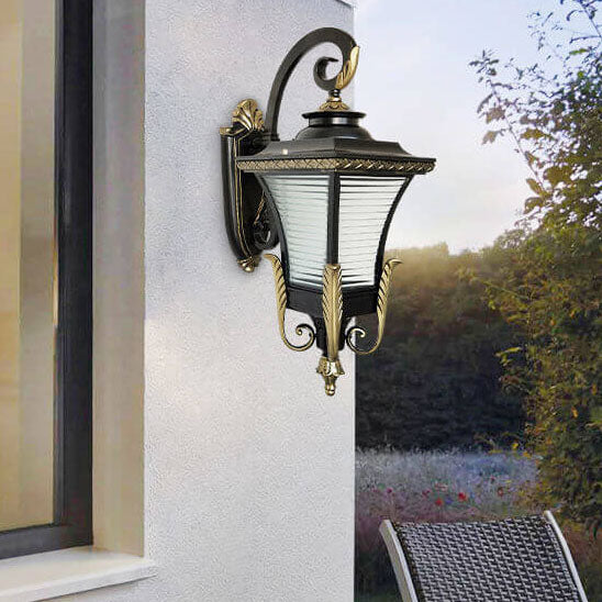 European Vintage Outdoor Square Cage Aluminum Glass 1-Light Wall Sconce Lamp | Bowlift