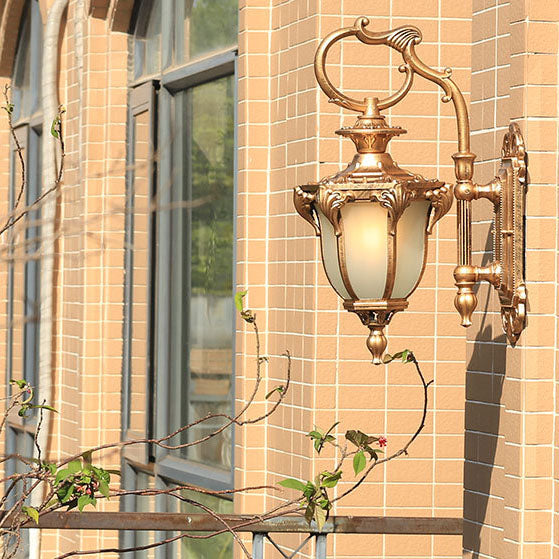 European Retro Aluminum Glass Carved Lantern 1-Light Outdoor Waterproof Wall Sconce Lamp | Bowlift