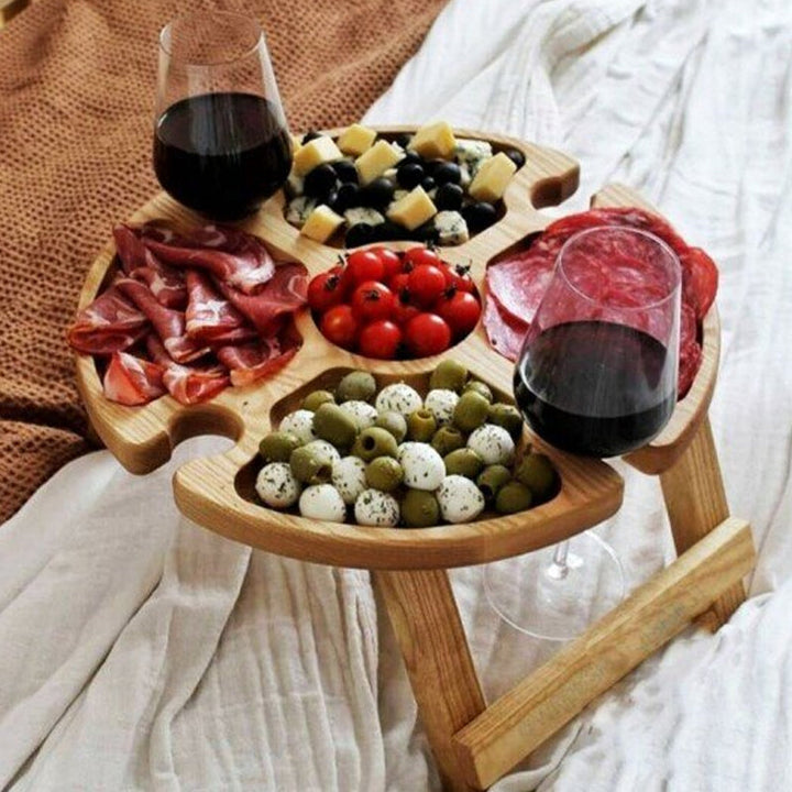 Wooden Outdoor Folding Picnic Table-With Glass Holder | Bowlift