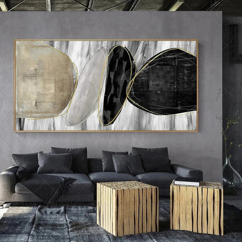 Modern Abstract Gray Beige Golden Wall Art Fine Art Canvas Prints Picture For Luxury Living Room Bedroom Art For Contemporary Interiors | Bowlift