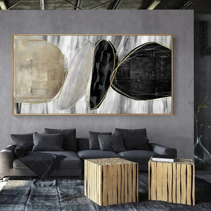 Modern Abstract Gray Beige Golden Wall Art Fine Art Canvas Prints Picture For Luxury Living Room Bedroom Art For Contemporary Interiors | Bowlift