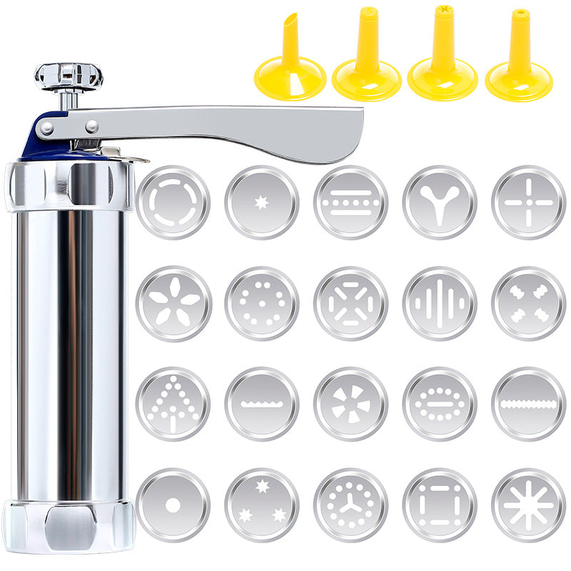 BowLift | Cookie Press Kit | 20 Stainless Steel Discs & 4 Nozzles | Adjustable Size & Easy Clean | BakeJoy