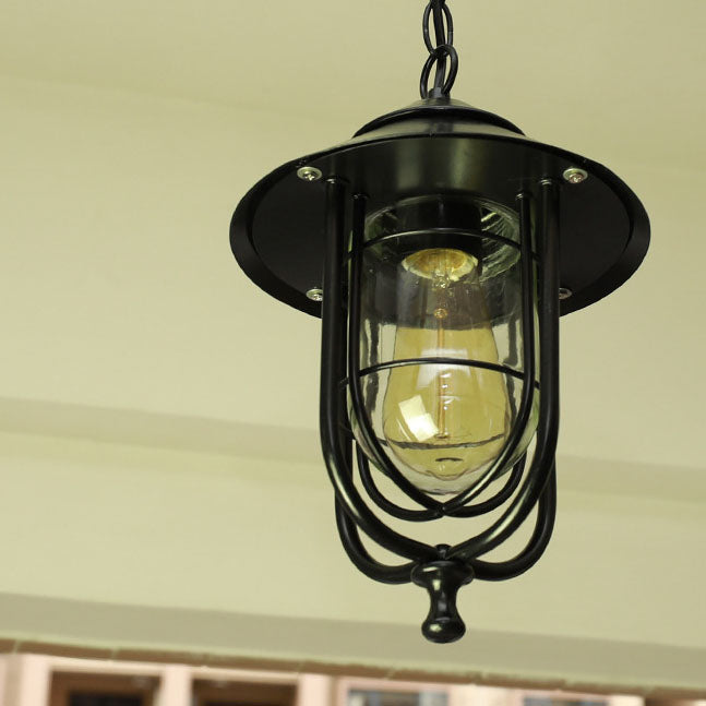 Industrial Vintage Aluminum Cage Glass 1-Light Outdoor Waterproof Pendant Light | Bowlift
