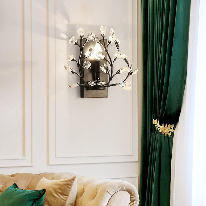 BowLift | Luminis Wall Light | Luxury Crystal Design | Leaf Motif | 1-Bulb & Modern