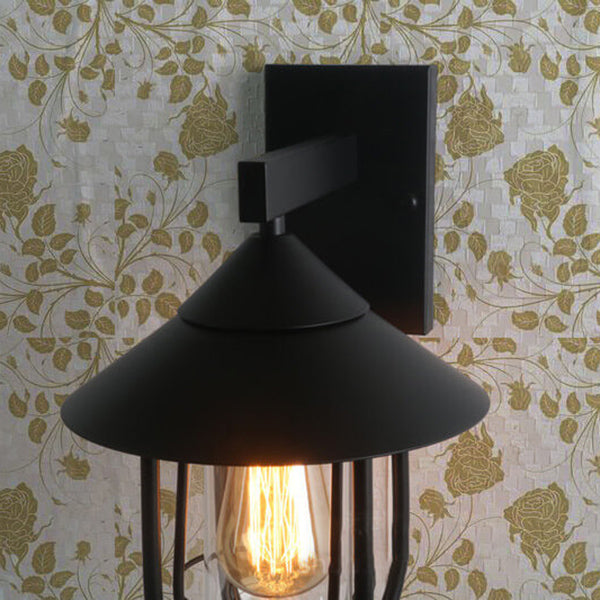 Vintage Industrial Iron Lantern Indoor Outdoor 1-Light Wall Sconce Lamp | Bowlift