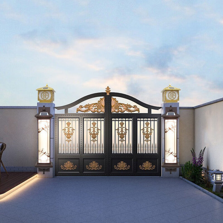 Traditional Chinese Rectangular Aluminum Glass Solar LED Wall Sconce Lamp For Garden | Bowlift