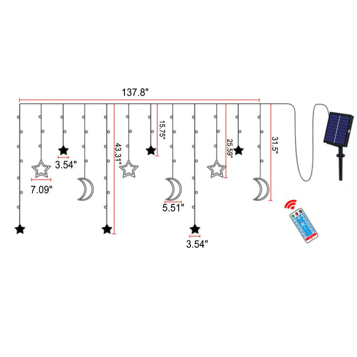 BowLift | LED Solar Star Moon Curtain Light  Christmas Outdoor Patio Decorative Camping String Lights