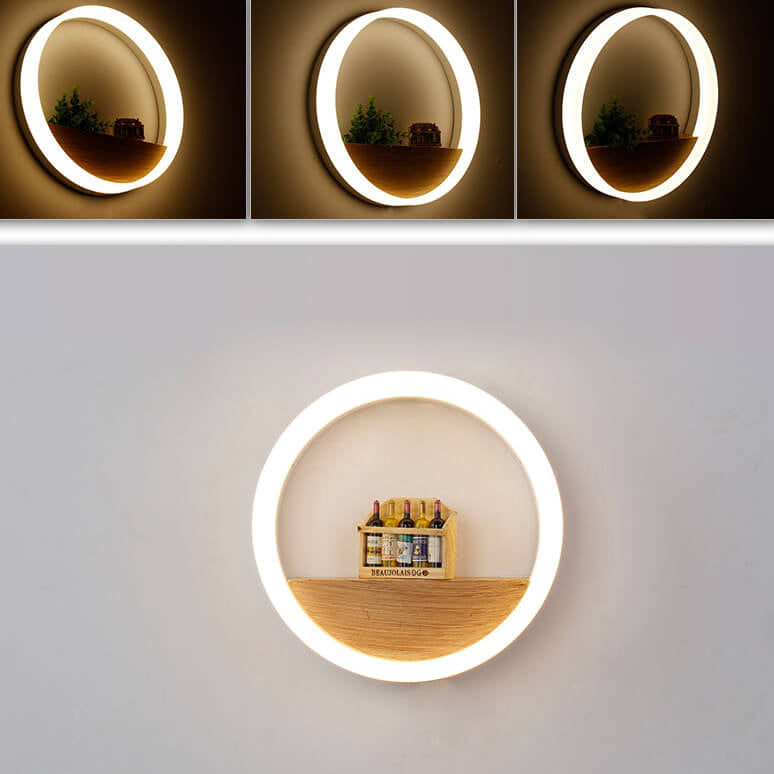 BowLift | Lumoshelf LED Wall Light | Solid Wood with Shelf | Round Wall Lamp | Warm & White Light