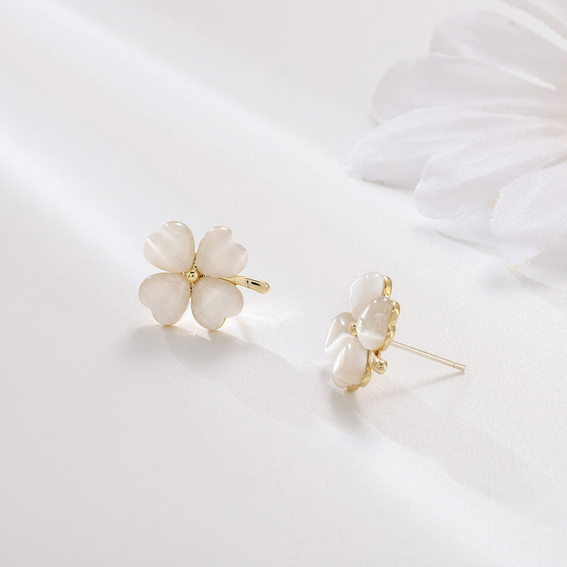 BowLift | Heart-shaped Opal Lucky Four Leaf Clover Earrings