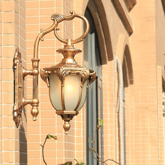 European Retro Aluminum Glass Carved Lantern 1-Light Outdoor Waterproof Wall Sconce Lamp | Bowlift