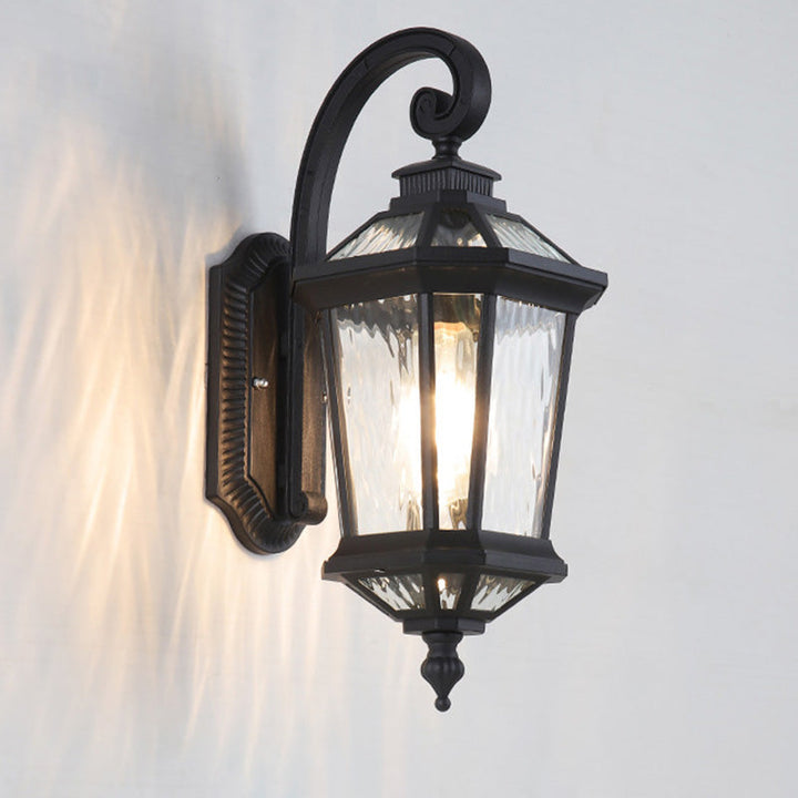 Traditional European Waterproof Aluminum Glass Octagon Cylinder 1-Light Wall Sconce Lamp For Garden | Bowlift
