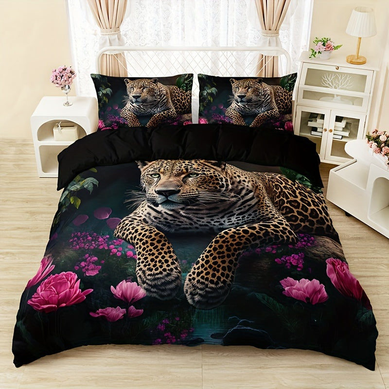 BowLift | Luxurious Animal Print Bedding Set with Rose Pattern - 3-piece
