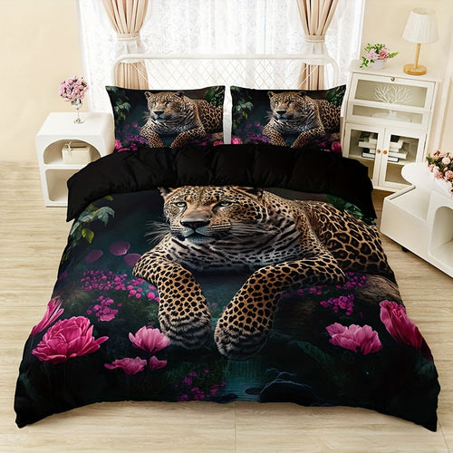 BowLift | Luxurious Animal Print Bedding Set with Rose Pattern - 3-piece