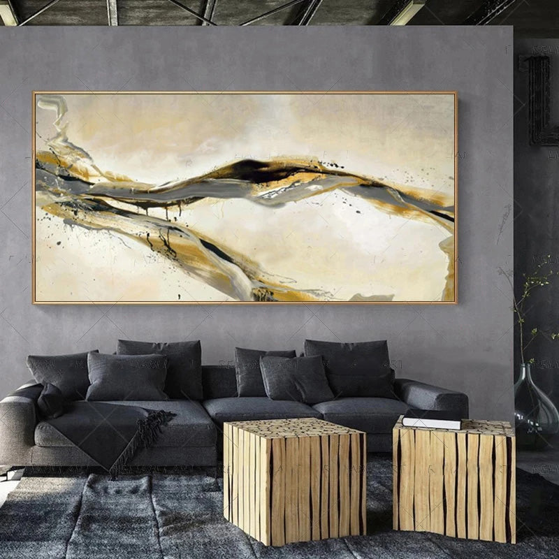 Modern Abstract Gray Beige Golden Wall Art Fine Art Canvas Prints Picture For Luxury Living Room Bedroom Art For Contemporary Interiors | Bowlift