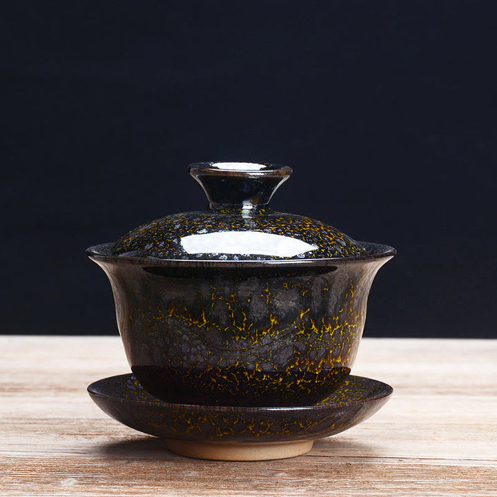 BowLift | Vintage Kiln Ceramic Gaiwan Sancai Tea Cup Tea Cup and Saucer with Lid