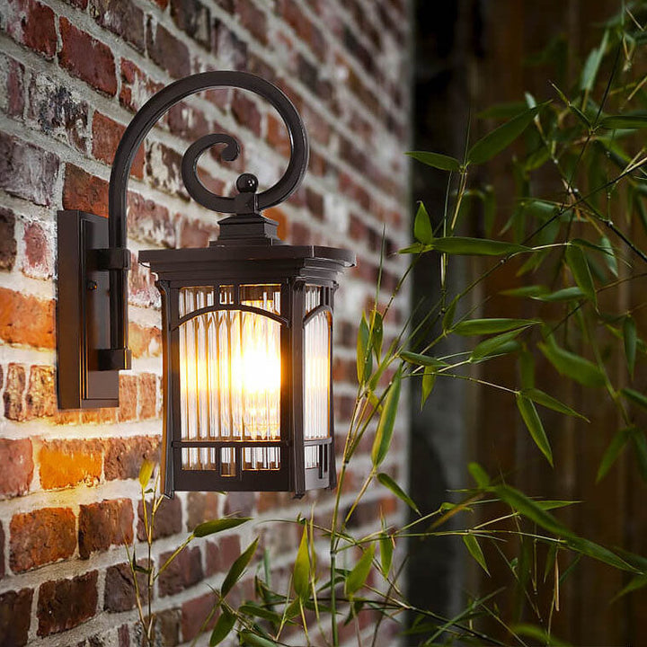 Modern Square Aluminum Glass Carved 1-Light Outdoor Waterproof Wall Sconce Lamp | Bowlift