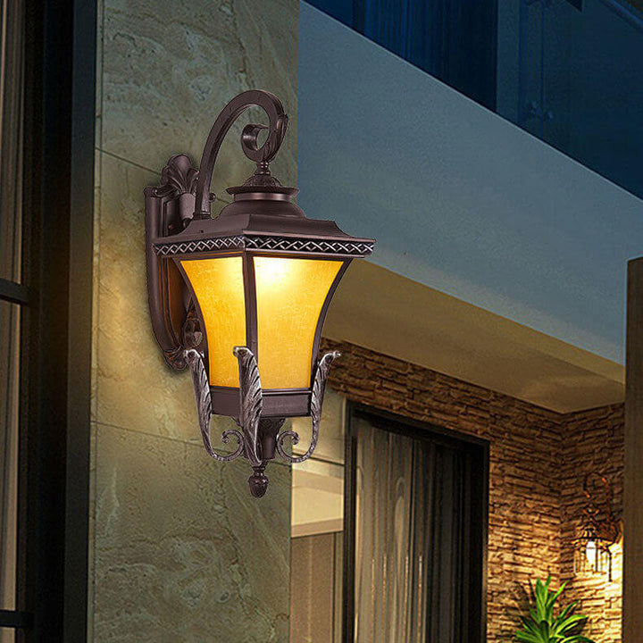 European Vintage Outdoor Square Cage Aluminum Glass 1-Light Wall Sconce Lamp | Bowlift