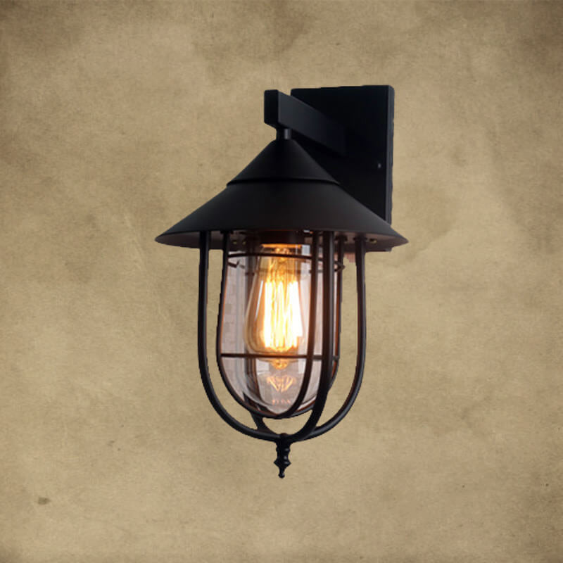 Vintage Industrial Iron Lantern Indoor Outdoor 1-Light Wall Sconce Lamp | Bowlift