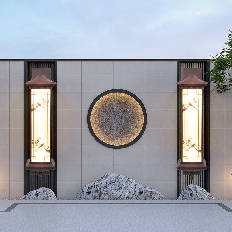 Traditional Chinese Rectangular Aluminum Glass Solar LED Wall Sconce Lamp For Garden | Bowlift