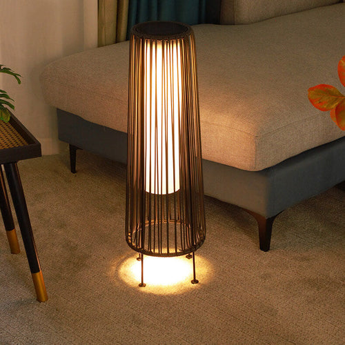 Modern Shabby Chic Solar Round Trapezoidal Iron Rattan Wicker LED Outdoor Light For Outdoor Patio | Bowlift