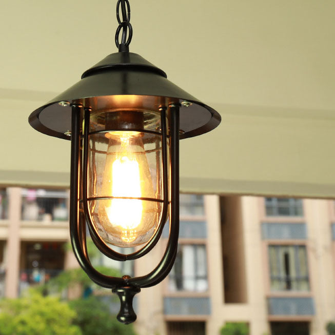 Industrial Vintage Aluminum Cage Glass 1-Light Outdoor Waterproof Pendant Light | Bowlift