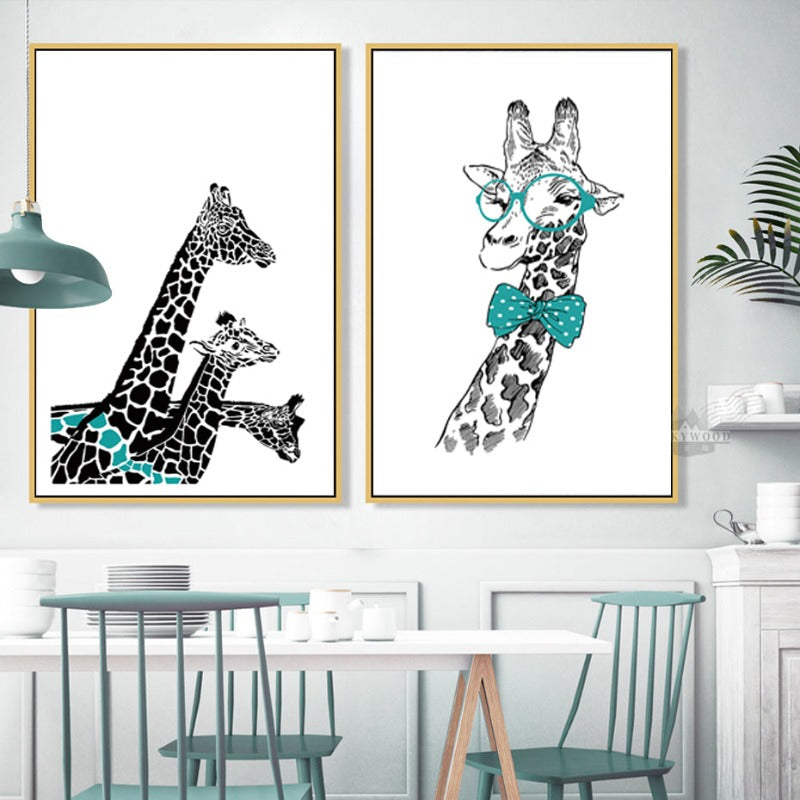 Minimalist Animals Giraffe Tie Nordic Poster - Canvas Wall Art Painting | Bowlift