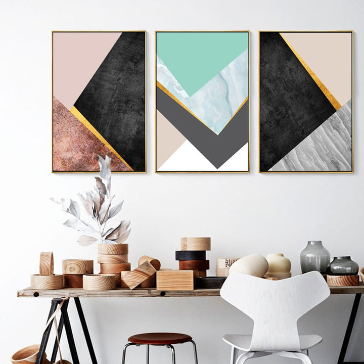 Geometric Fashion Triangles - Canvas Wall Art Painting | Bowlift