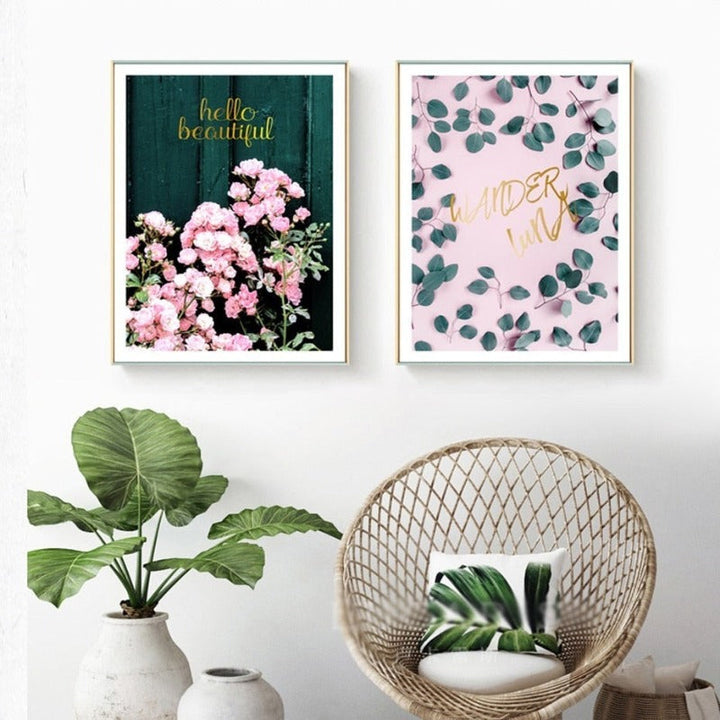 Modern Pink Floral Beautiful Pastoral Posters Prints- Canvas Wall Art Painting | Bowlift