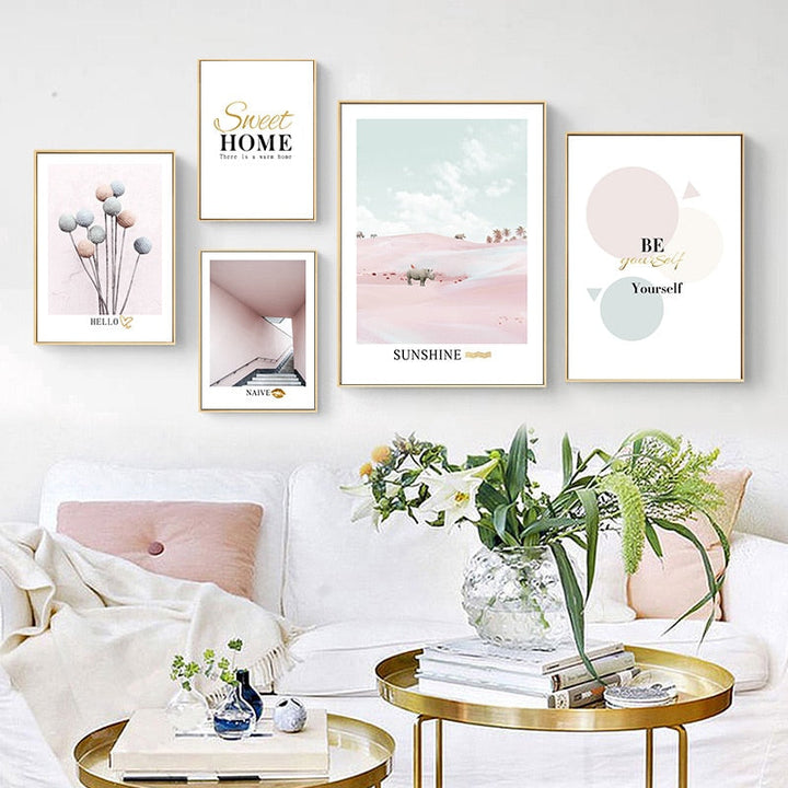 Light Pink Nordic Abstract Scene Gallery - Canvas Wall Art Painting | Bowlift