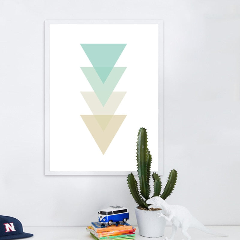 Abstract Mint Color Geometric Triangles - Canvas Wall Art Painting | Bowlift