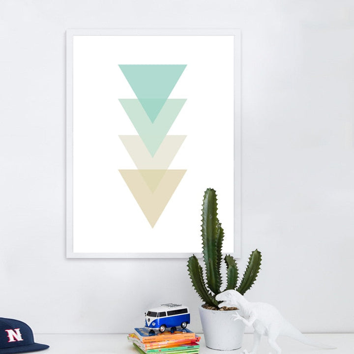 Abstract Mint Color Geometric Triangles - Canvas Wall Art Painting | Bowlift