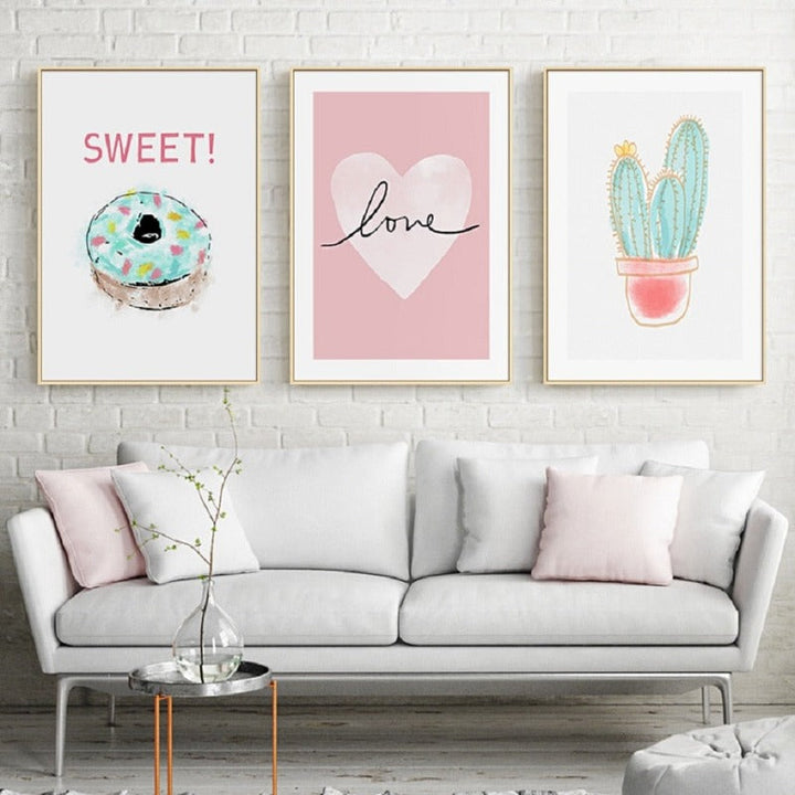Pink Sweet-Heart Scandinavia - Canvas Wall Art Painting | Bowlift
