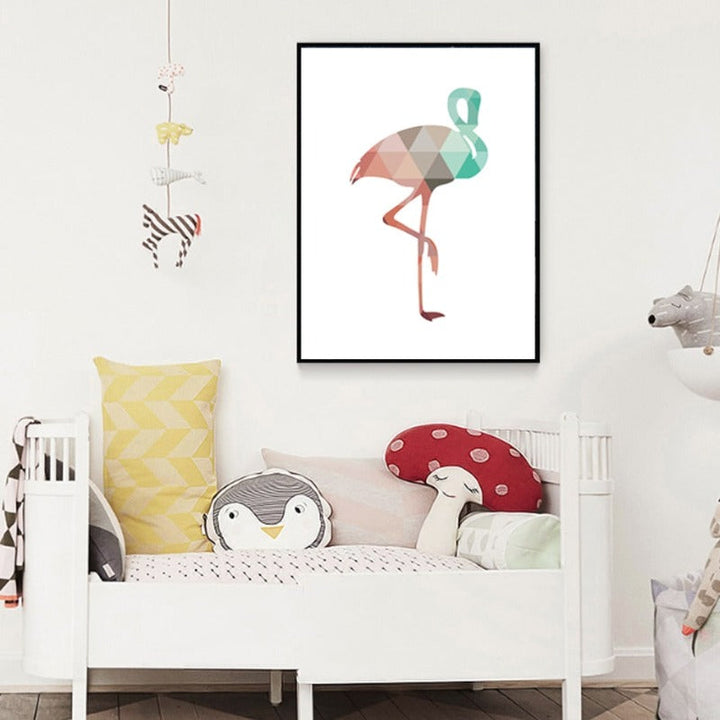 Flamingo Geometric Triangle Nursery Wall Art Painting on - Canvas Wall Art Painting | Bowlift