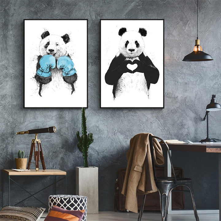 Funny Boxing Panda Animal Banksy - Canvas Wall Art Painting | Bowlift