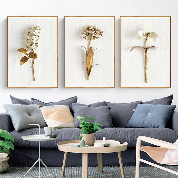 Modern Nordic Leaf Flower Poster - Canvas Wall Art Painting | Bowlift