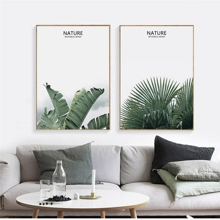 Nordic Nature Tropical Green Leaf - Canvas Wall Art Painting | Bowlift