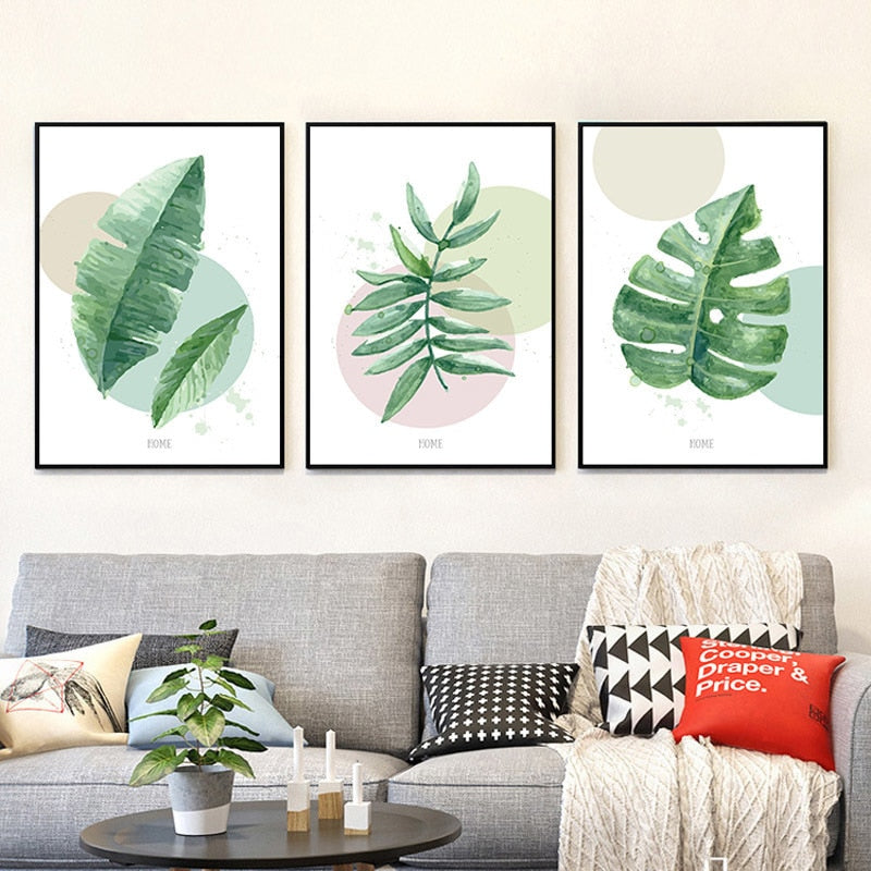 Nordic Refreshing Green Leaves - Canvas Wall Art Painting | Bowlift