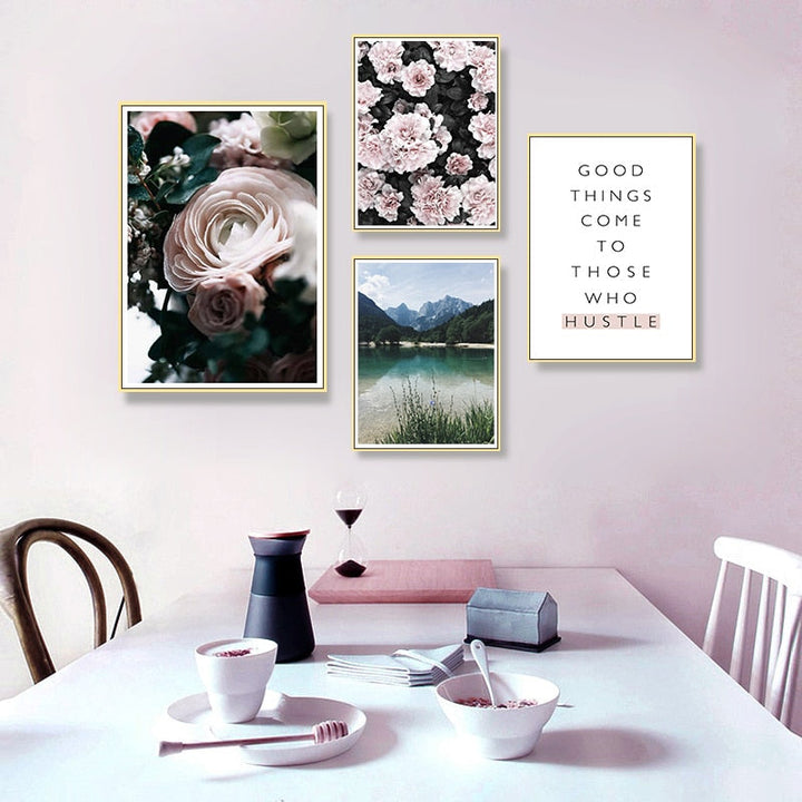 Scandinavia Peony Floral Landscape - Canvas Wall Art Painting | Bowlift