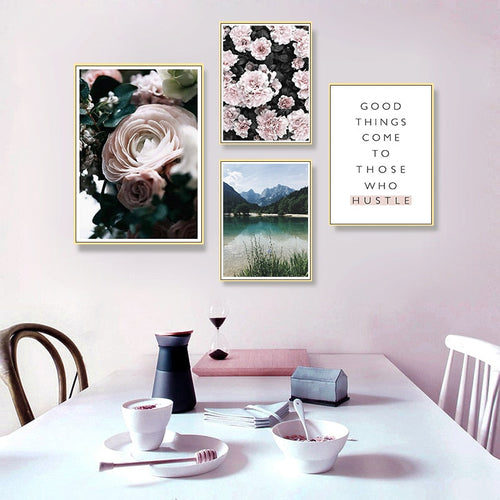 Scandinavia Peony Floral Landscape - Canvas Wall Art Painting | Bowlift