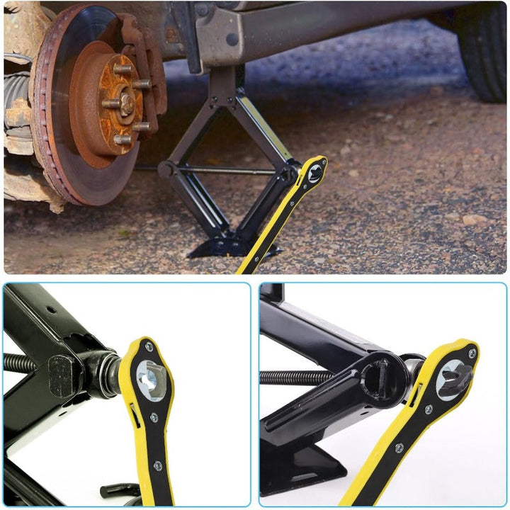 Heavy-Duty Scissor Jack Ratchet Wrench – 360° Rotating Tire Lift Tool with Cross Adapter Kit Bowlift
