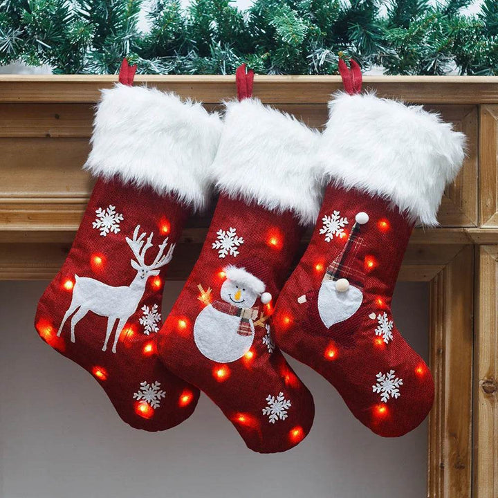 BowLift | New Christmas Ornament With Light Burlap Embroidery Sock Gift Bag