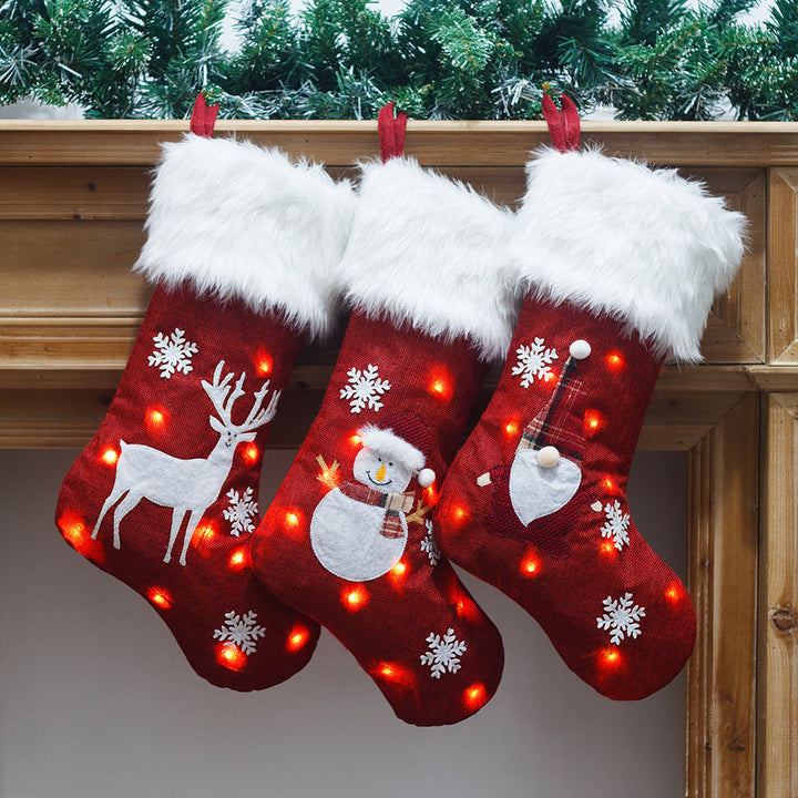 BowLift | Christmas Ornament With Light Burlap Embroidery Sock Gift Bag