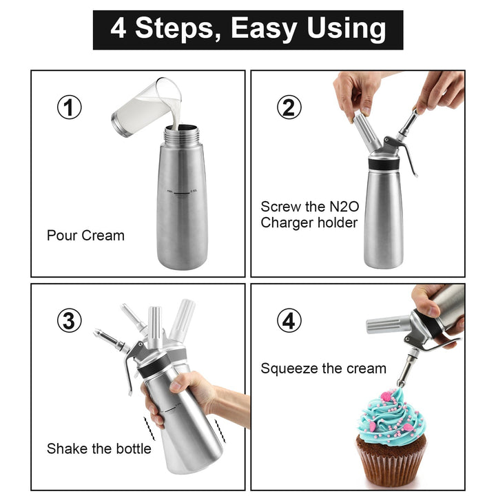 Sahne dispenser stainless steel with 3 nozzles 500ml | Bowlift