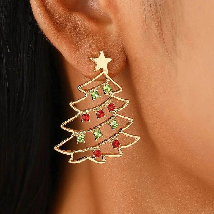 BowLift | Christmas Earrings With Christmas Tree Colorful Zircon Christmas Tree Earrings  For Women Personality Earrings Party Jewelry Christmas Gift