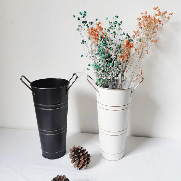 BowLift | Retro Iron Flower Bucket with Handles – Decorative Metal Flower Pot for Home