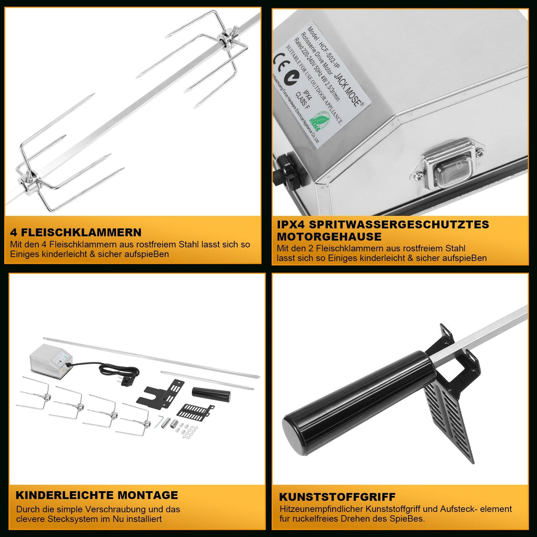BBQ Grill Skewer Stainless Steel Motor 4x Meat Needle | Bowlift