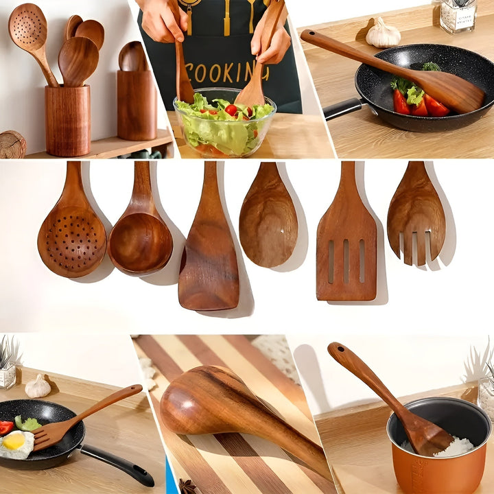 7-Piece Wooden Kitchen Utensil Set for Pans and Daily Cooking | Bowlift