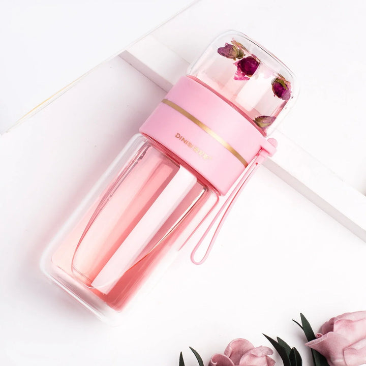 BowLift | Double-walled glass bottle with tea strainer and infuser